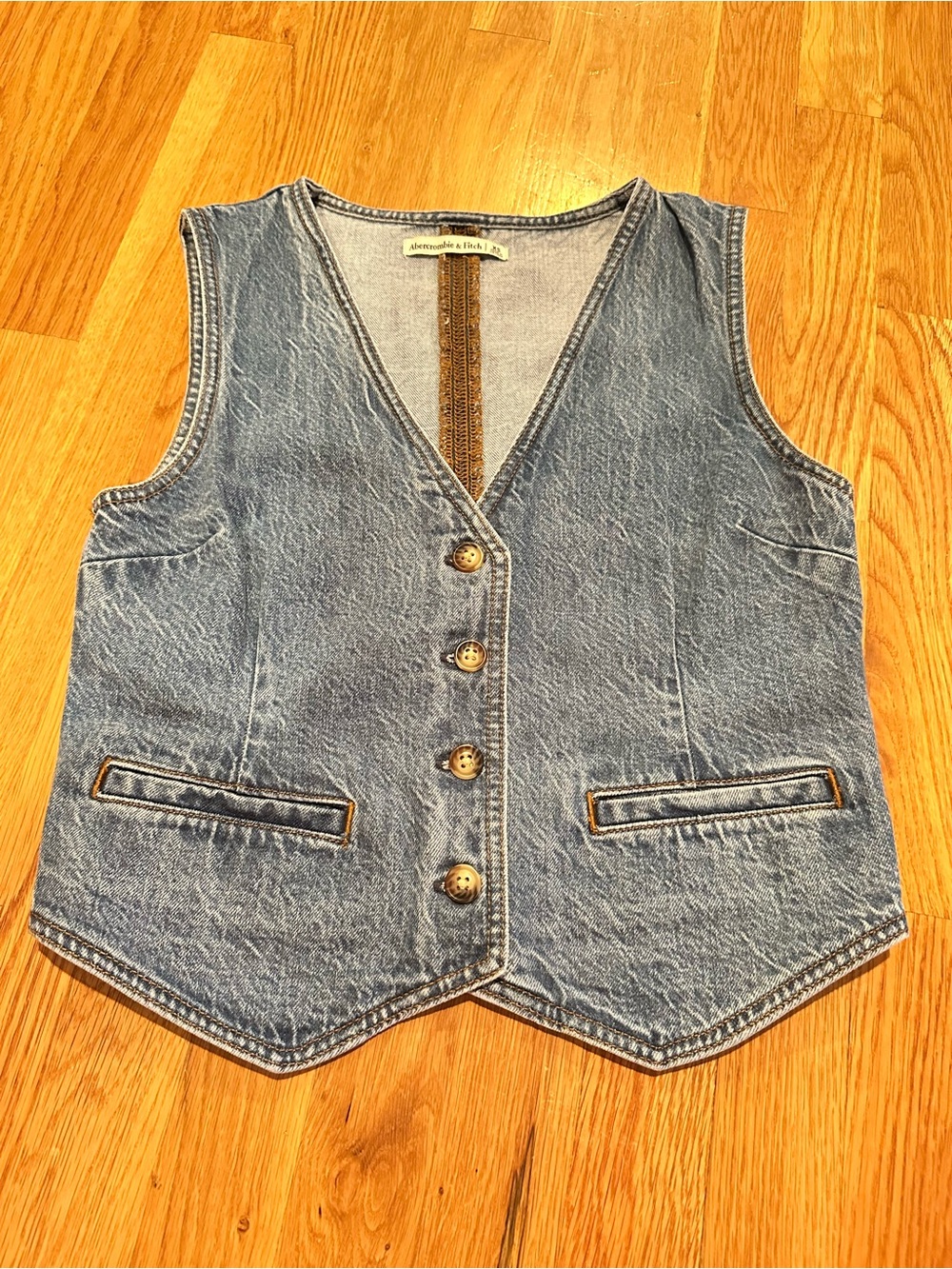 Abercrombie & Fitch Denim Vest XS | Light Wash Button Front Utility Vest